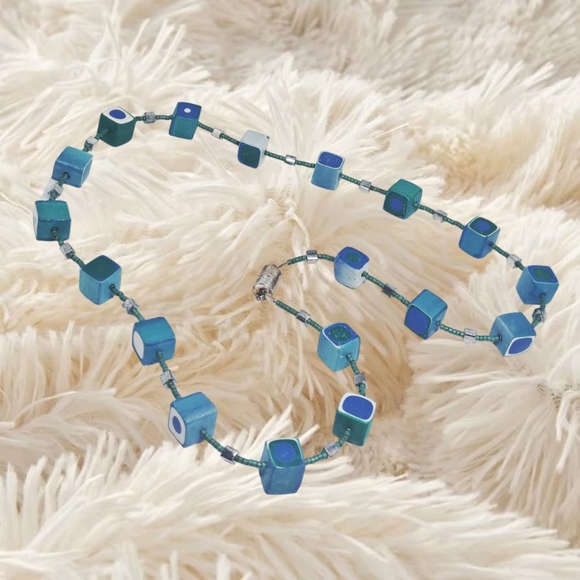 .🌲10/$20.  Blue Squares Necklace - Picture 4 of 5